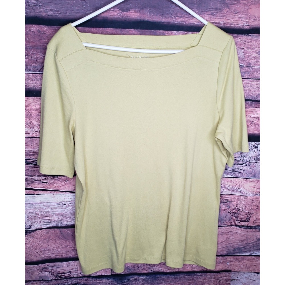Talbots Size: Large Short Sleeve Light Green‎ Top  100%Cotton Boat Neck Collar